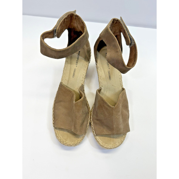 Rockport Marah Taupe Wedge Sandals Women's Size 7 Peep Toe Adjustable Cushioned - Picture 6 of 8